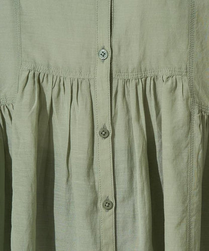 輕薄透紗 前排扣抽褶 襯衫