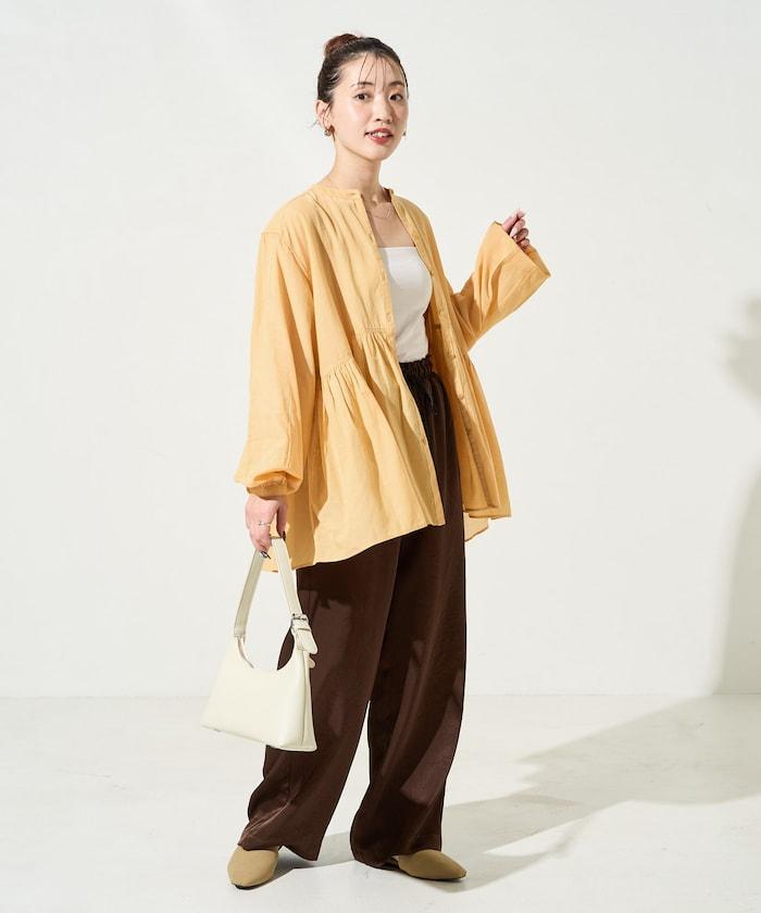 輕薄透紗 前排扣抽褶 襯衫