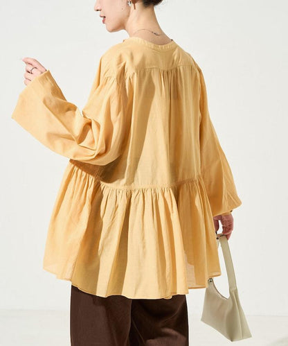 輕薄透紗 前排扣抽褶 襯衫