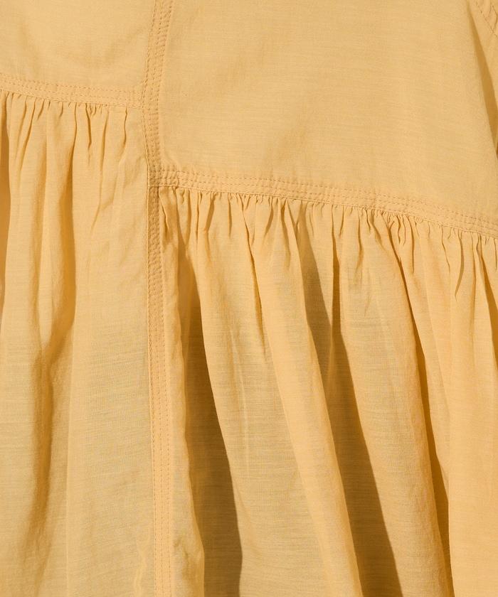 輕薄透紗 前排扣抽褶 襯衫