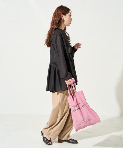 輕薄透紗 前排扣抽褶 襯衫