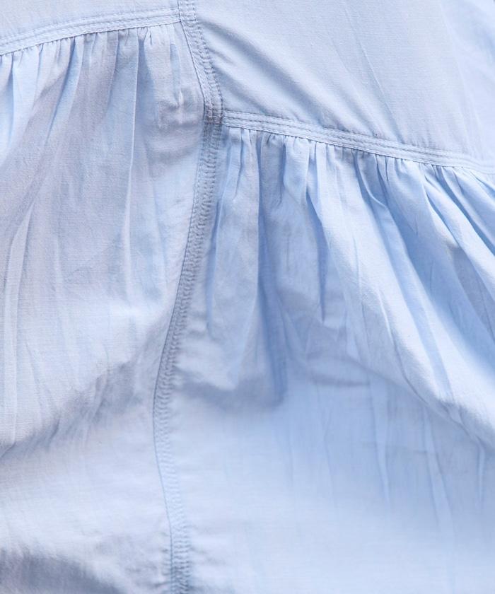 輕薄透紗 前排扣抽褶 襯衫