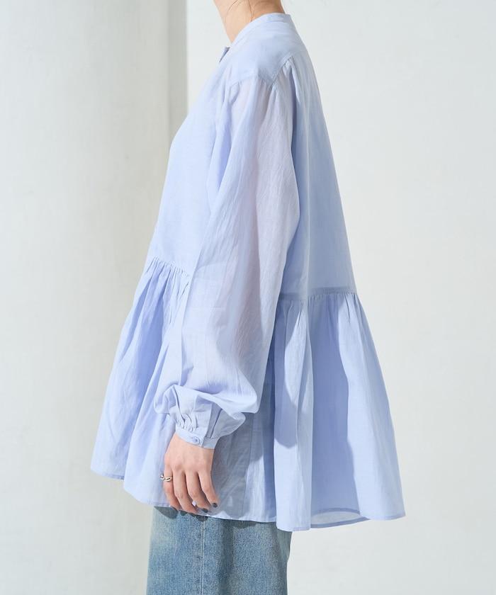 輕薄透紗 前排扣抽褶 襯衫