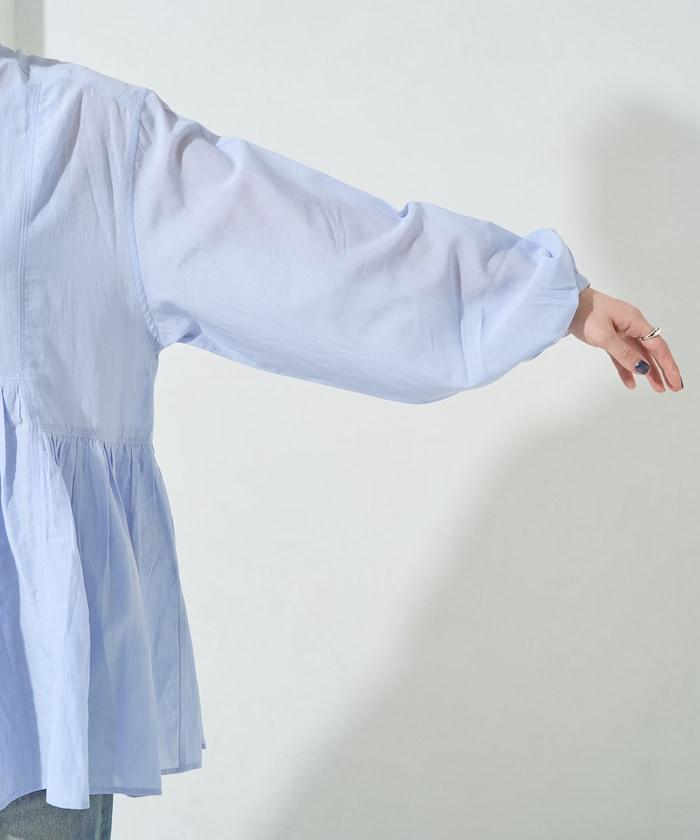 輕薄透紗 前排扣抽褶 襯衫