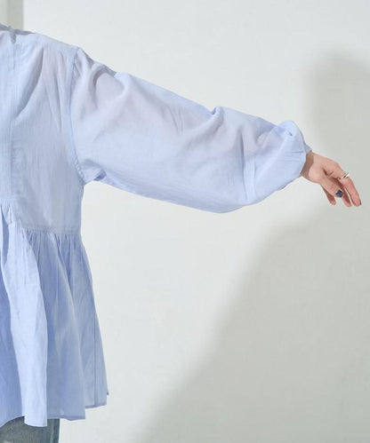 輕薄透紗 前排扣抽褶 襯衫