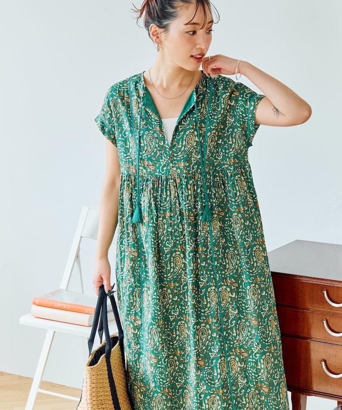 印度佩斯利花紋開襟連衣裙