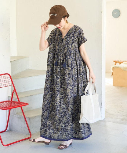 印度佩斯利花紋開襟連衣裙