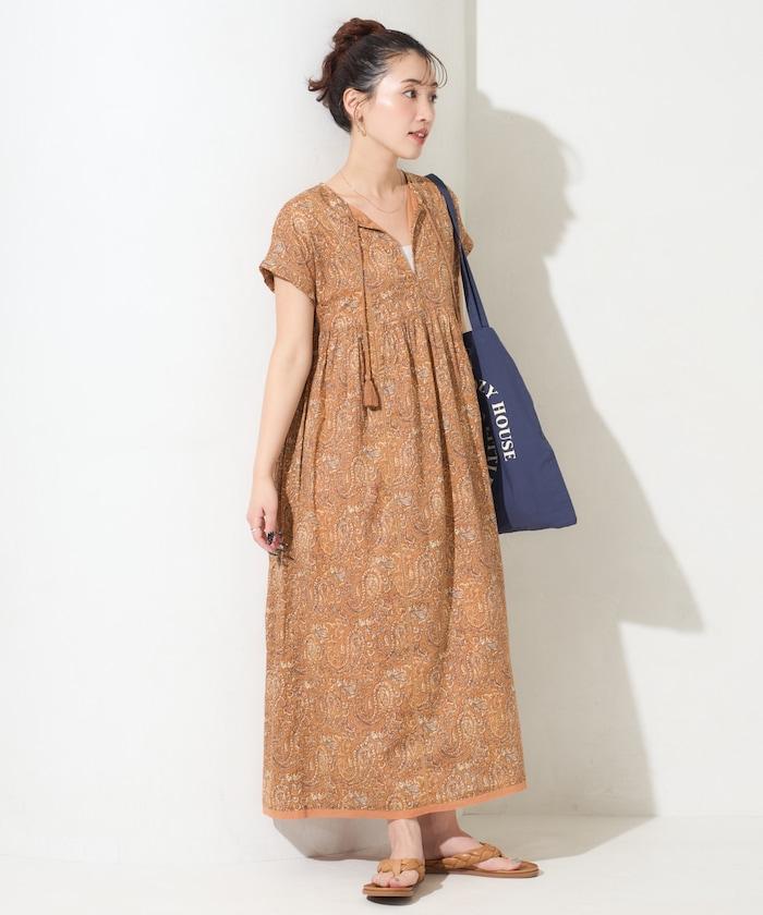 印度佩斯利花紋開襟連衣裙