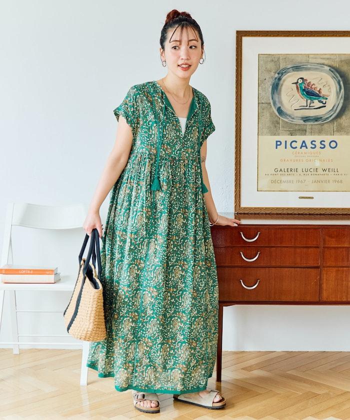 印度佩斯利花紋開襟連衣裙