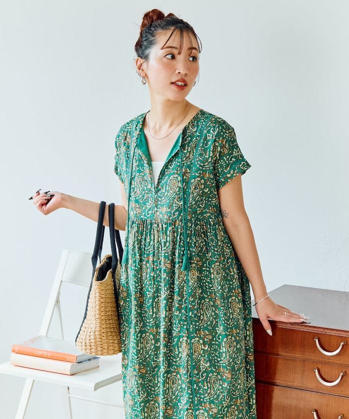 印度佩斯利花紋開襟連衣裙