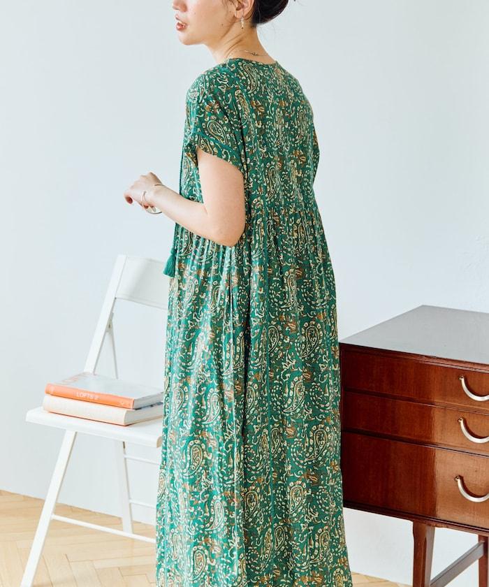 印度佩斯利花紋開襟連衣裙