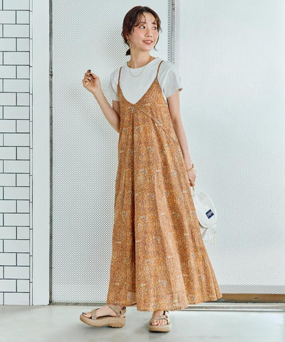 印度腰果花印花吊帶連衣裙