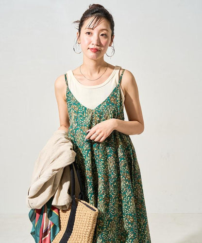 印度腰果花印花吊帶連衣裙