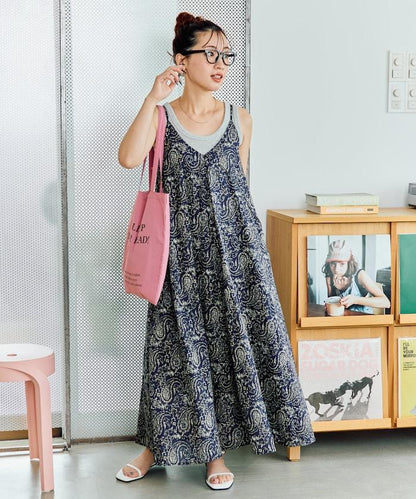 印度腰果花印花吊帶連衣裙