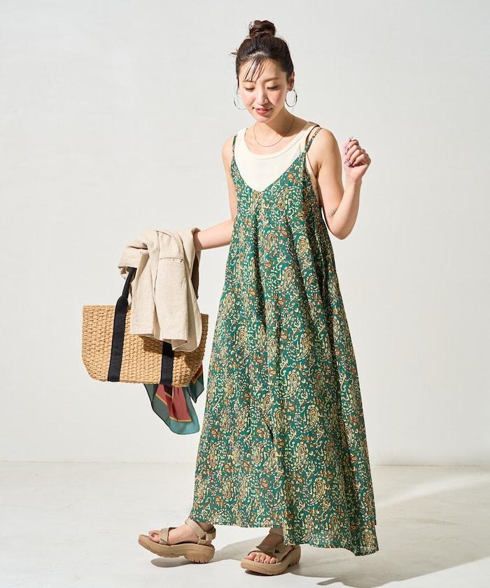 印度腰果花印花吊帶連衣裙