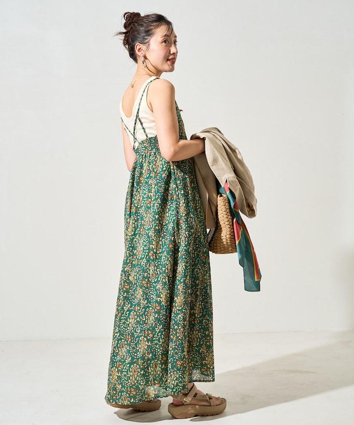 印度腰果花印花吊帶連衣裙