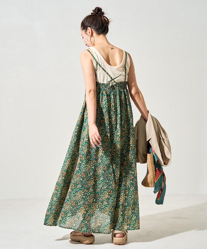 印度腰果花印花吊帶連衣裙