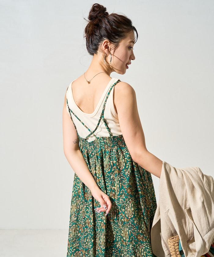 印度腰果花印花吊帶連衣裙