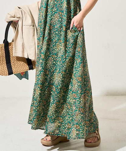 印度腰果花印花吊帶連衣裙