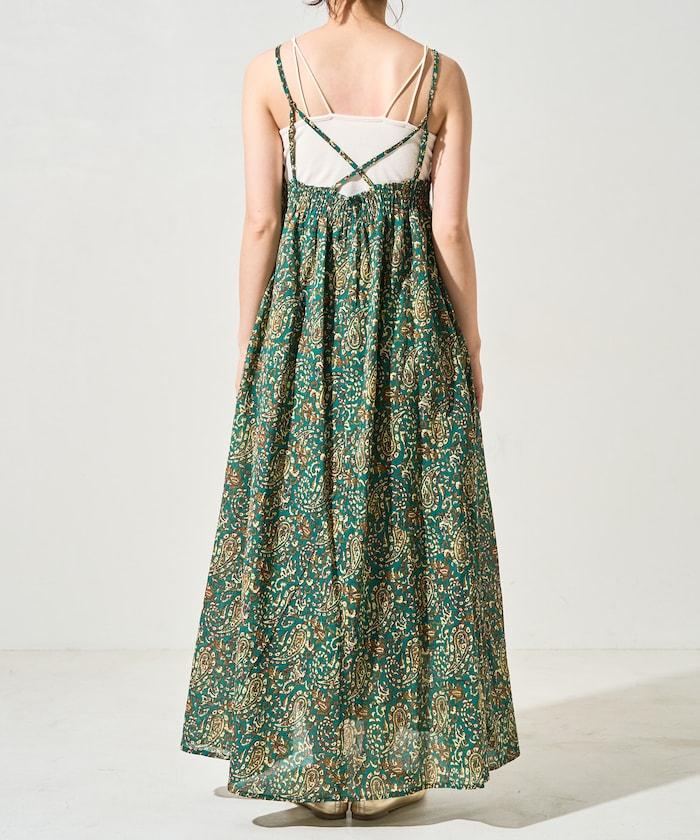 印度腰果花印花吊帶連衣裙