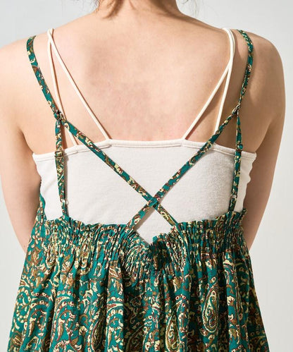 印度腰果花印花吊帶連衣裙