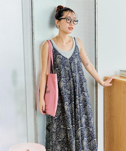 印度腰果花印花吊帶連衣裙
