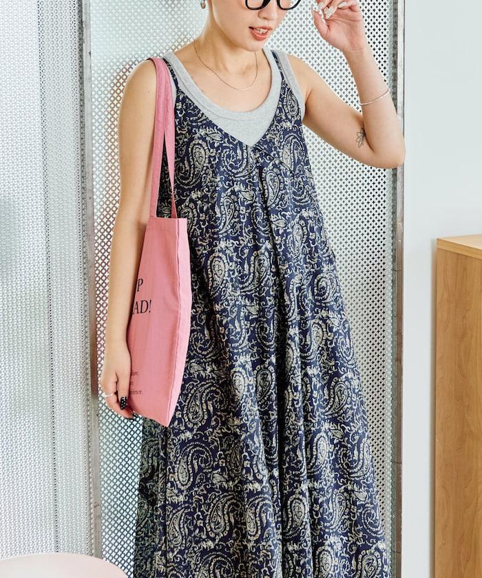 印度腰果花印花吊帶連衣裙