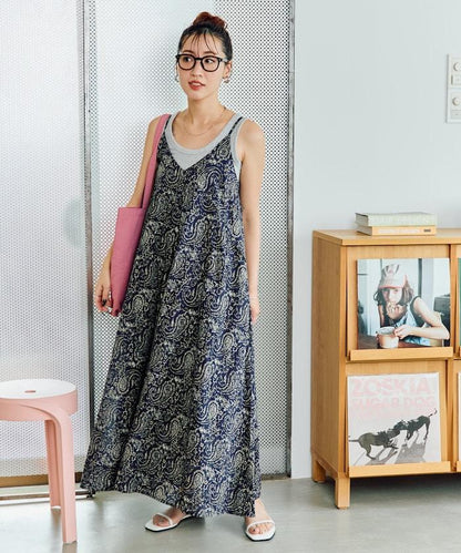 印度腰果花印花吊帶連衣裙