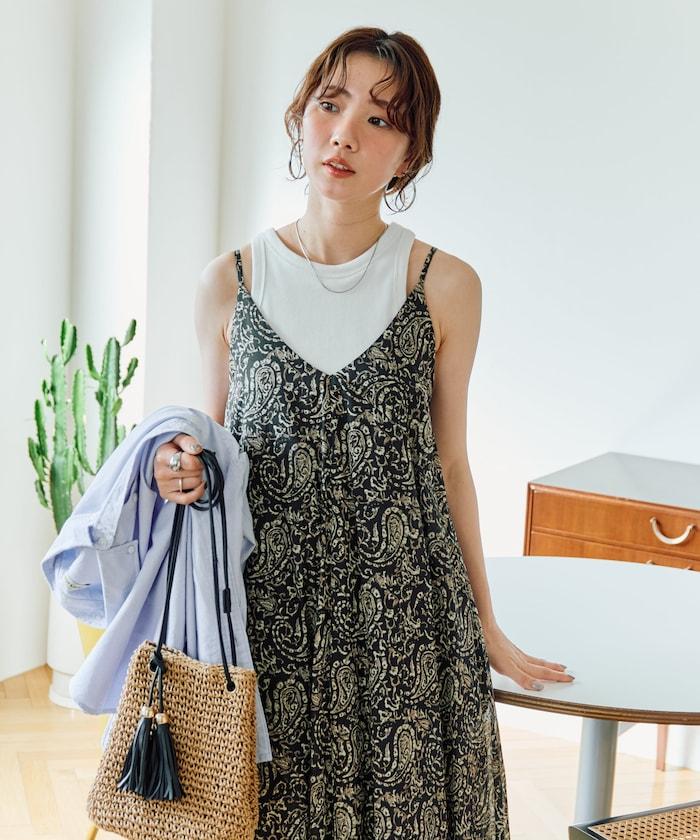 印度腰果花印花吊帶連衣裙