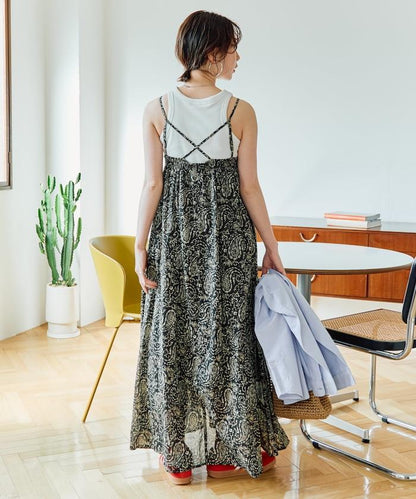 印度腰果花印花吊帶連衣裙