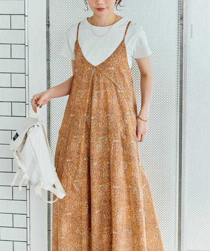印度腰果花印花吊帶連衣裙