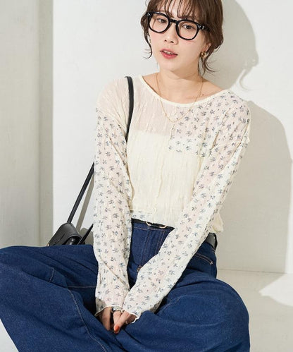 小花印花拼接蕾絲上衣