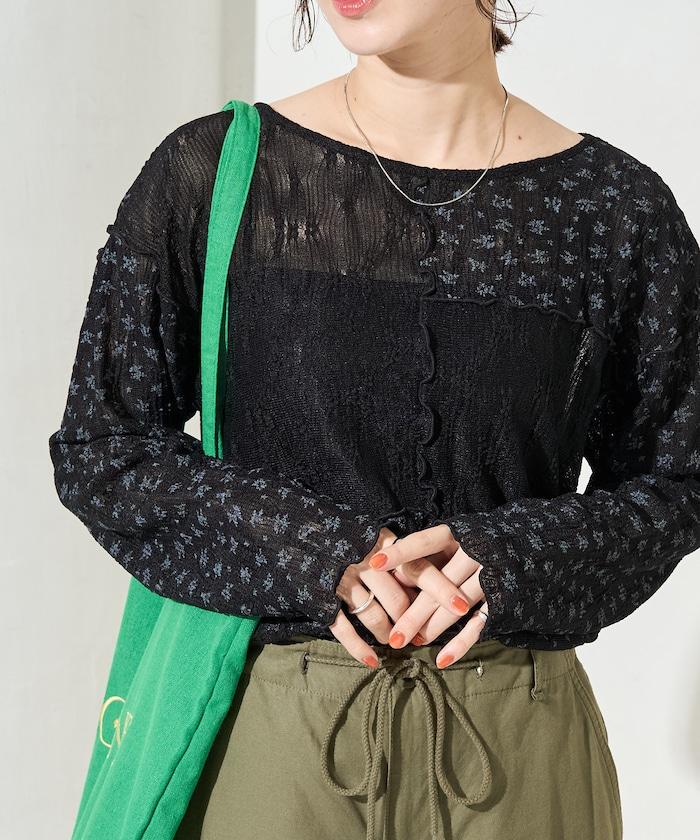 小花印花拼接蕾絲上衣