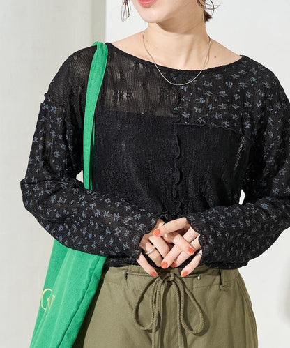 小花印花拼接蕾絲上衣