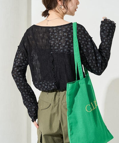 小花印花拼接蕾絲上衣