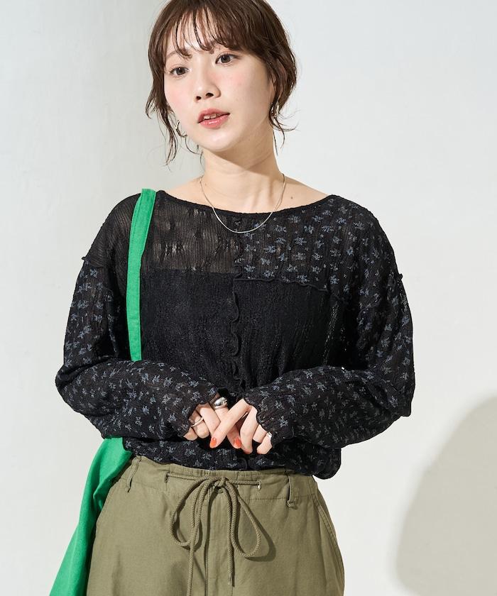 小花印花拼接蕾絲上衣