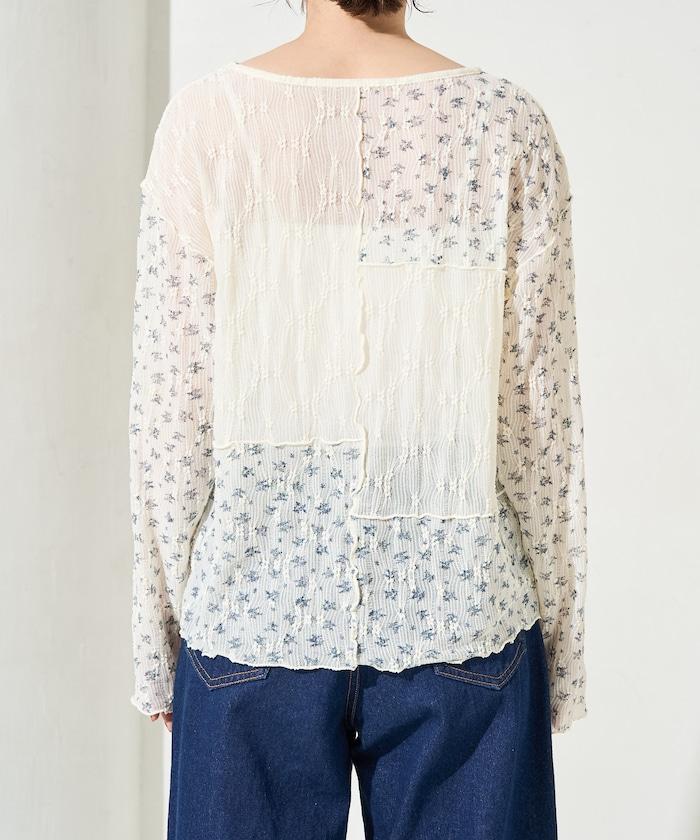 小花印花拼接蕾絲上衣