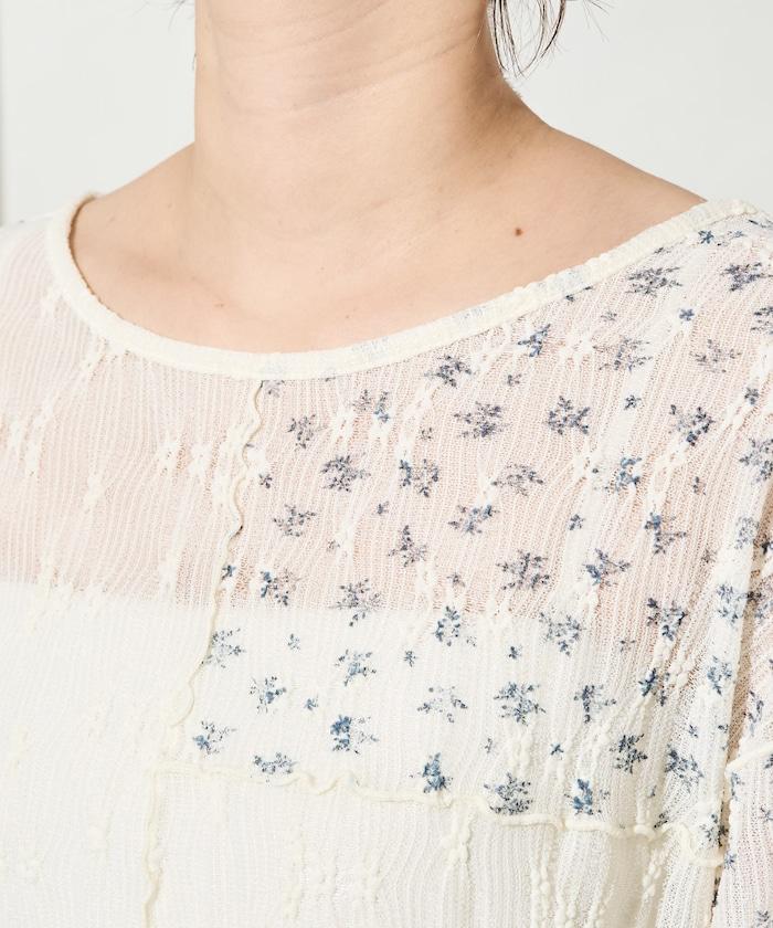 小花印花拼接蕾絲上衣