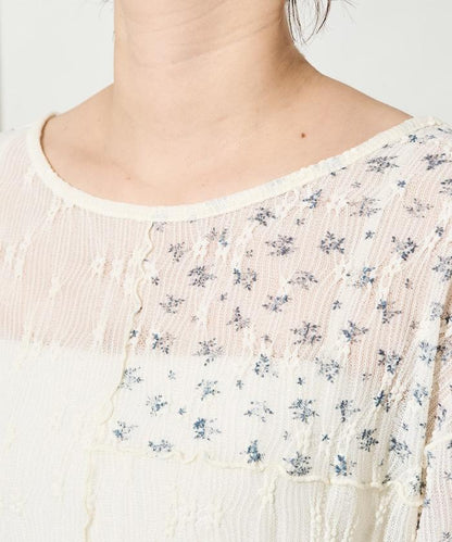 小花印花拼接蕾絲上衣