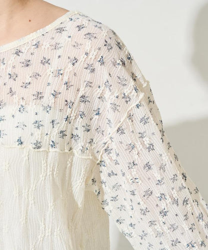 小花印花拼接蕾絲上衣