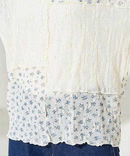 小花印花拼接蕾絲上衣