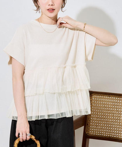 輕質華夫格網紗拼接短袖T恤