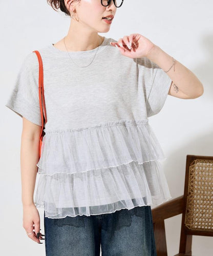 輕質華夫格網紗拼接短袖T恤
