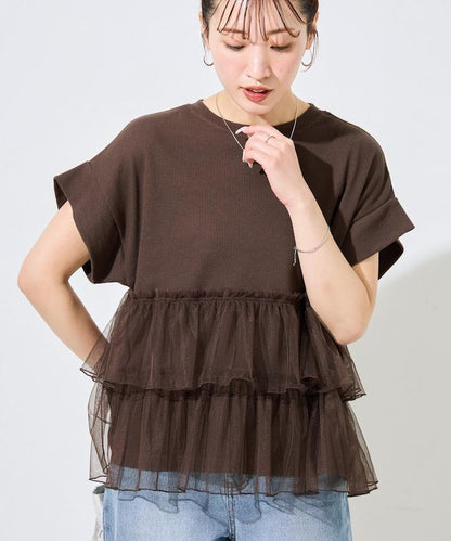 輕質華夫格網紗拼接短袖T恤