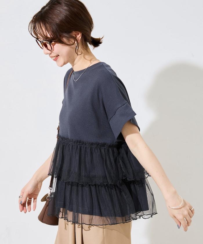 輕質華夫格網紗拼接短袖T恤