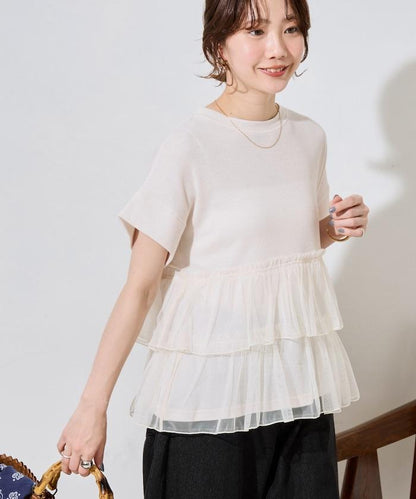 輕質華夫格網紗拼接短袖T恤