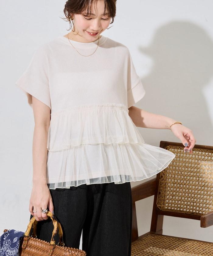 輕質華夫格網紗拼接短袖T恤