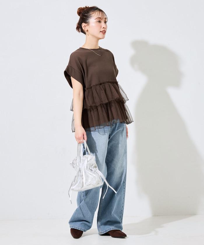 輕質華夫格網紗拼接短袖T恤