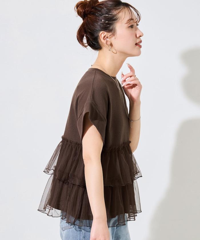 輕質華夫格網紗拼接短袖T恤