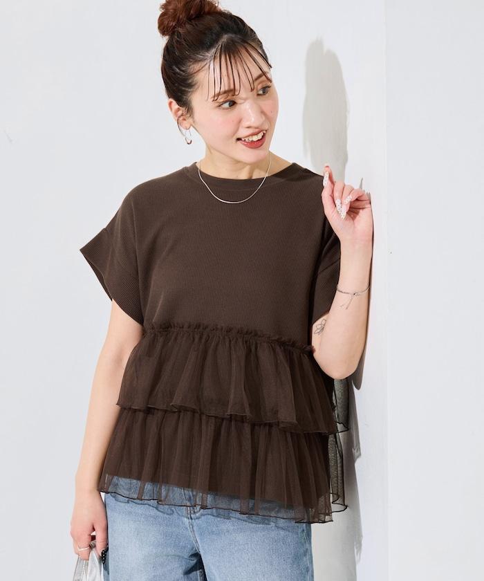 輕質華夫格網紗拼接短袖T恤